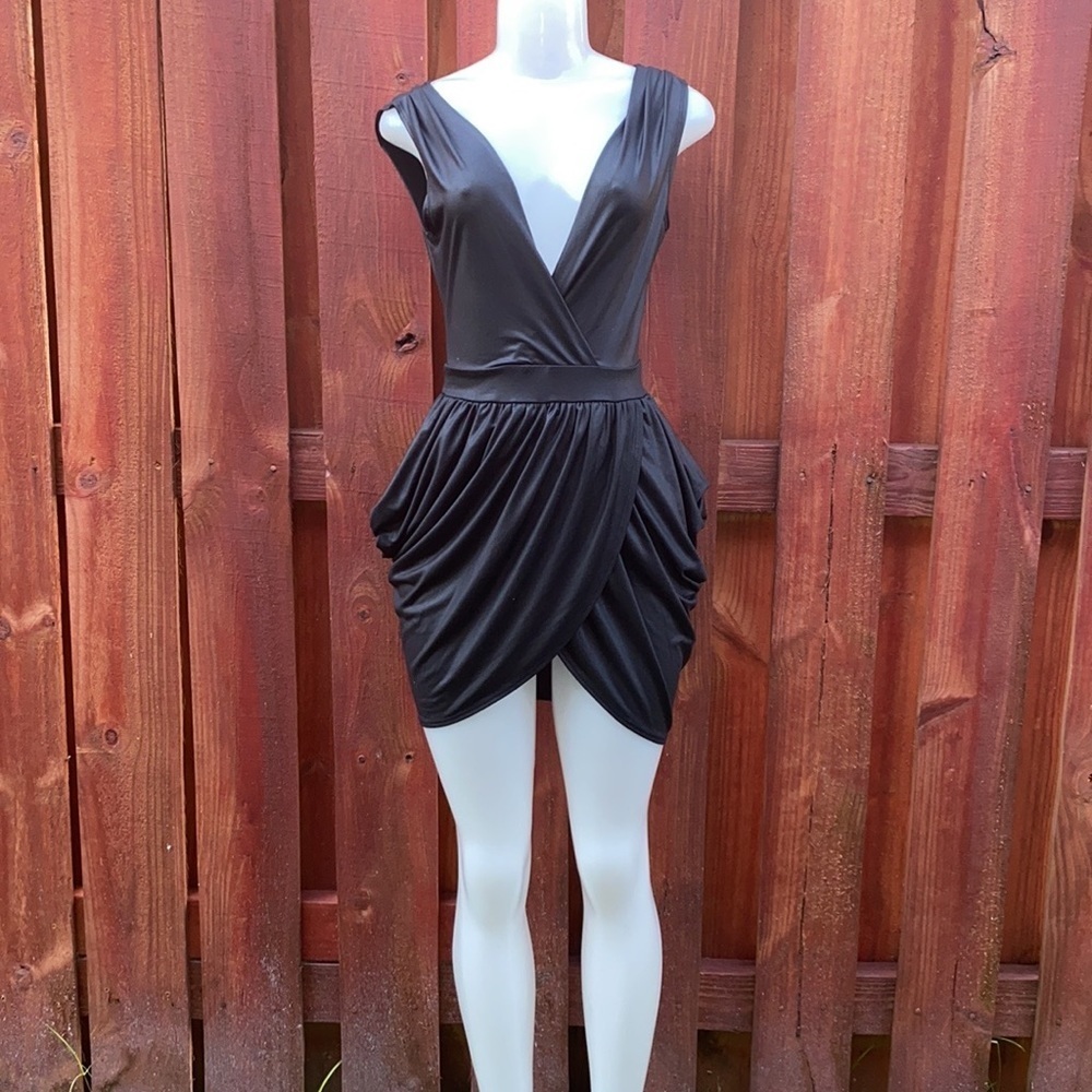 Good Time USA Women’s Sexy Wrap Cocktail Mini Black Dress Size S - Picture 4 of 9
